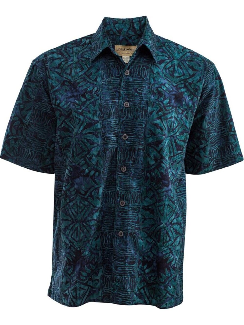Men's Hawaiian Short Sleeve Cotton Button-Down Shirt, Geometric Batik Print